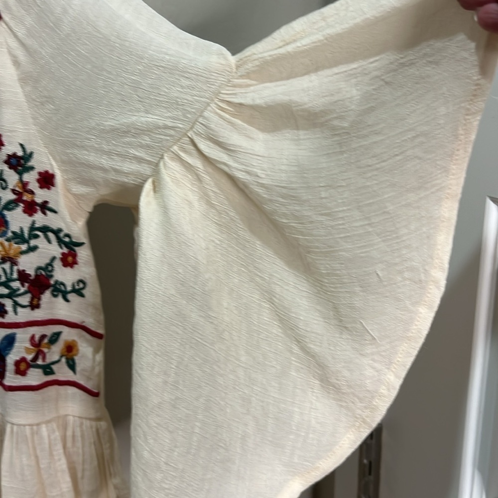 Umgee Embroidered Dress Cream Boho Cottagecore Gauze Flowy Mini Embroidery Midi - Picture 4 of 10